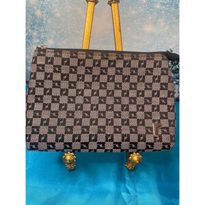 Renoma Small Black & Beige Checkered Pouch Second Bag EUC